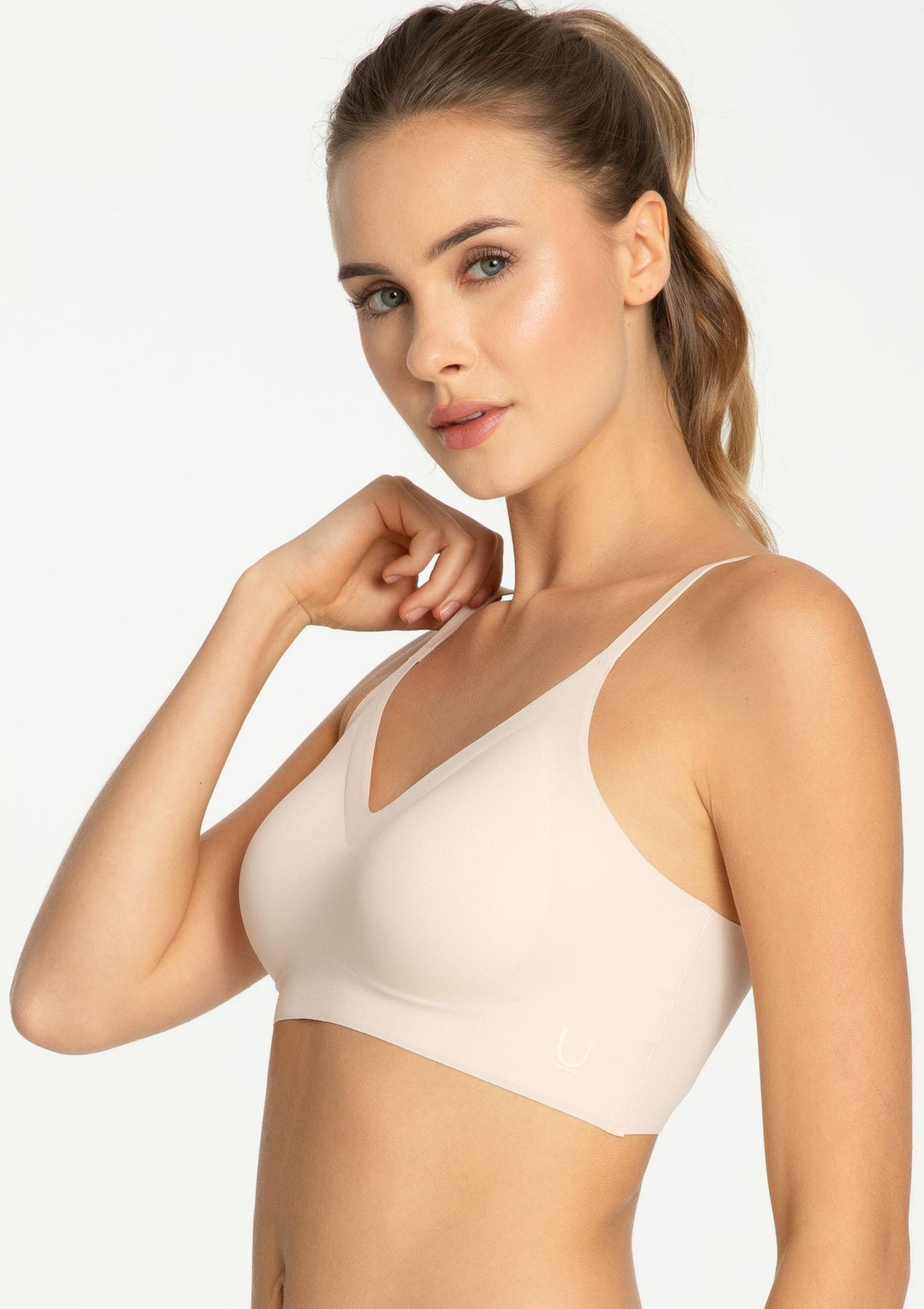 Top damski z biustonoszem Julimex Simple Bra Top, bezszwowy, beżowy