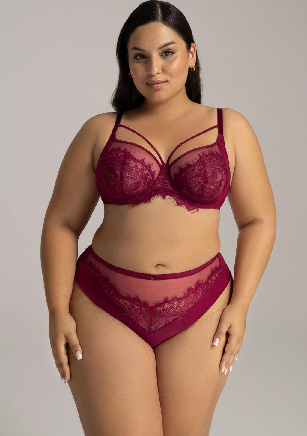 Biustonosz miękki Ava Mystic 2150 z burgundowego tiulu i koronki, ozdobny dekolt