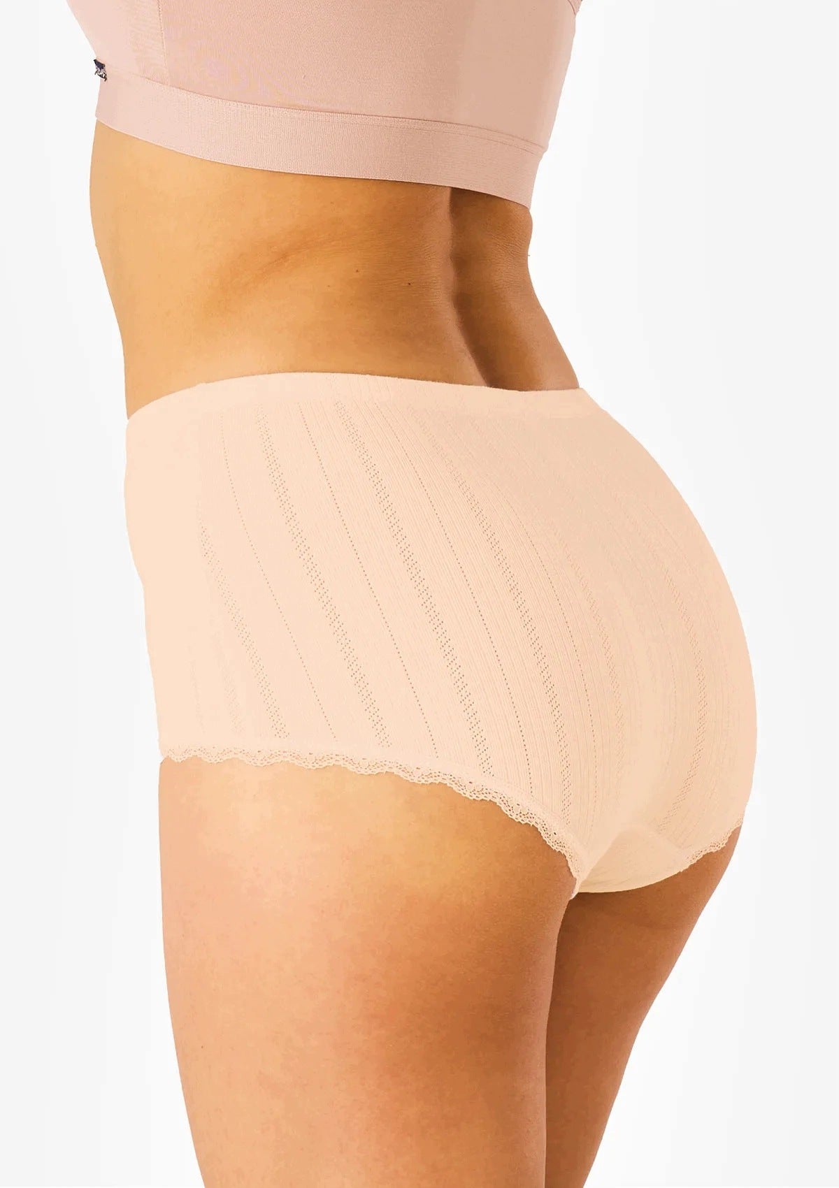 Wysokie figi damskie maxi bikini Key LXC 190 z żakardowej bawełny, beżowe