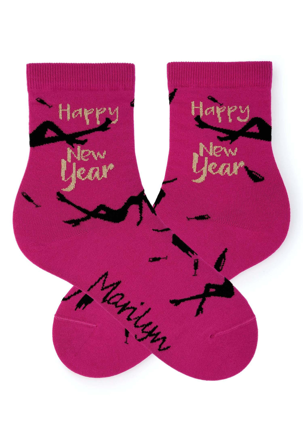 Skarpetki damskie bawełniane Marilyn Happy 2 z mieniącym się napisem Happy New Year, różowe
