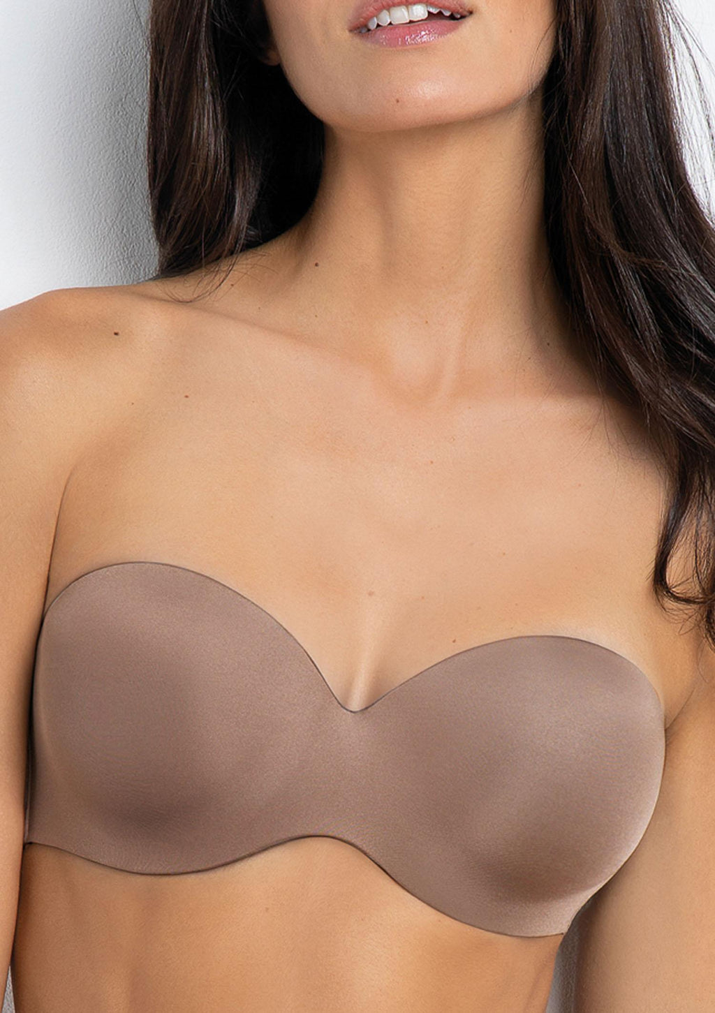 Biustonosz bardotka bezszwowy z mikrofibry 1580 Fantastic Sielei, Dark Beige
