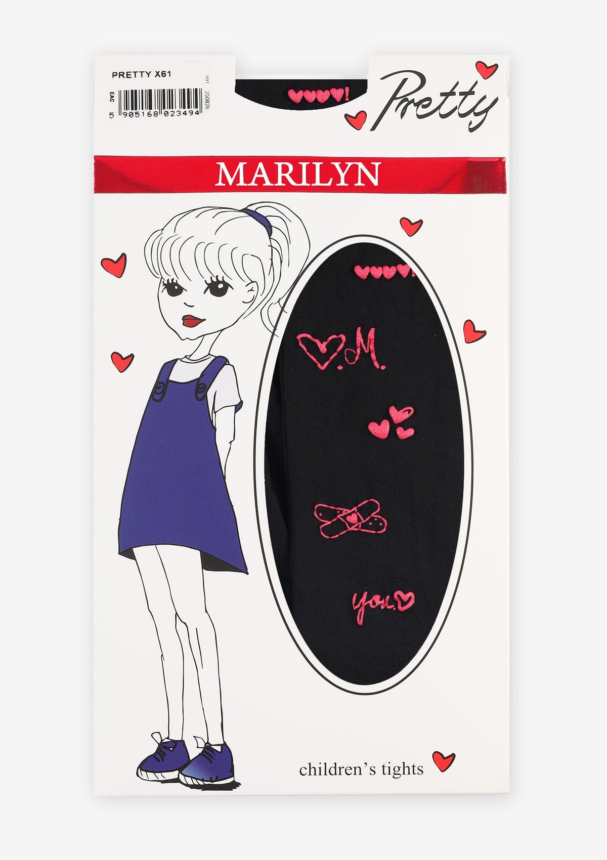 Kryjące rajstopy dziecięce z grafiką Pretty X61 Marilyn, 40 den, czarne