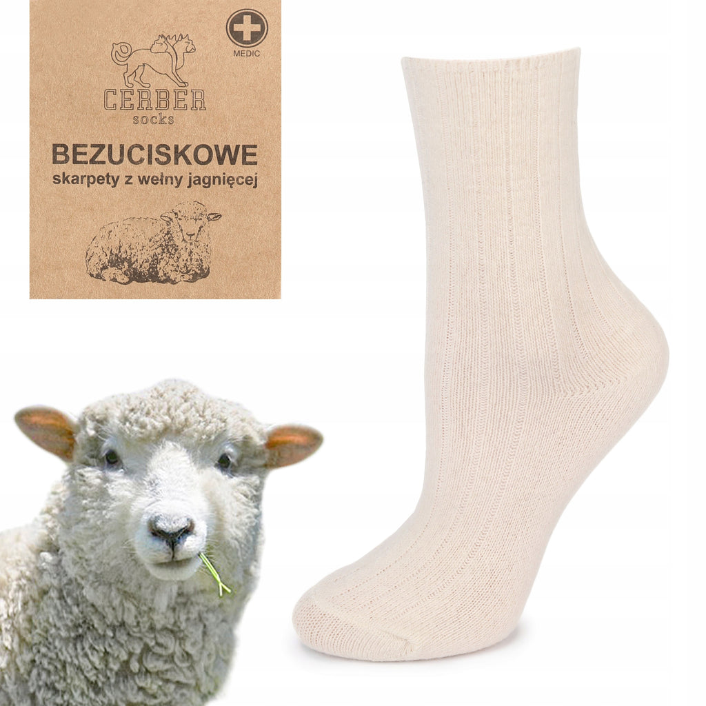 Zestaw na prezent: dla koleżanki 3 pary skarpet merino Cerber ecru + popielate