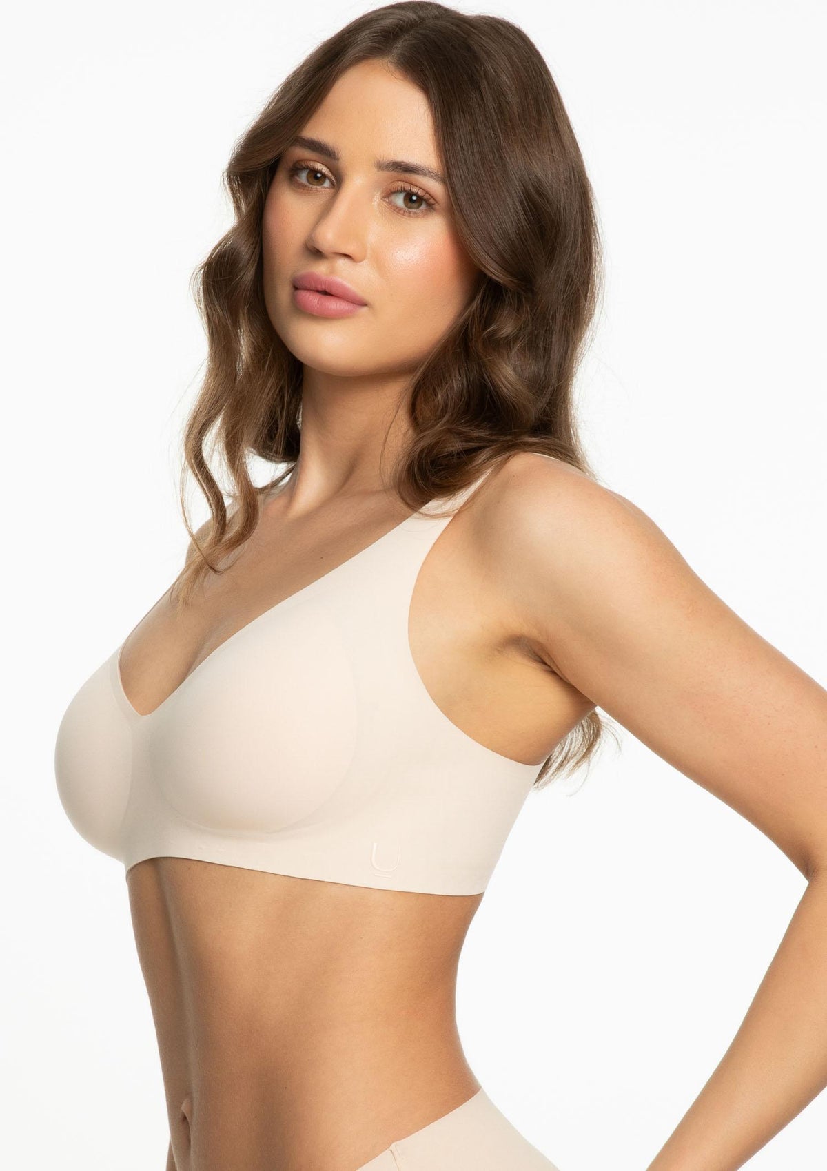 Biustonosz bezszwowy Julimex Jelly Bra Basic, bez fiszbin, strefy żelowe 3D, beżowy
