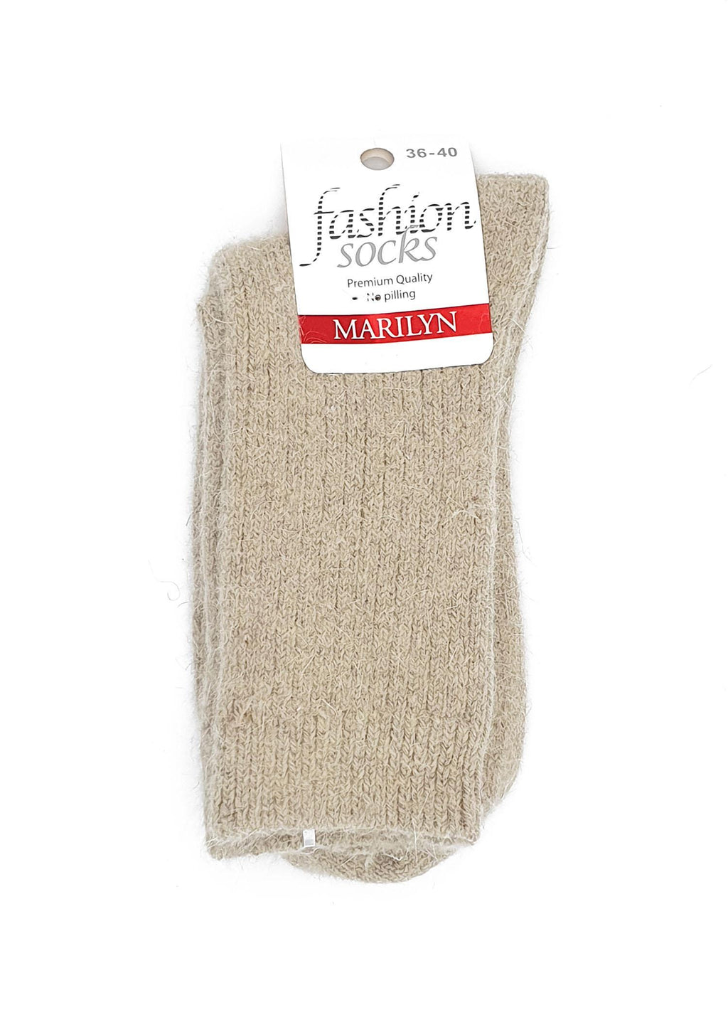 Skarpetki damskie Marilyn F28, bawełniane, ciepłe, prążkowane, bezuciskowe, latte