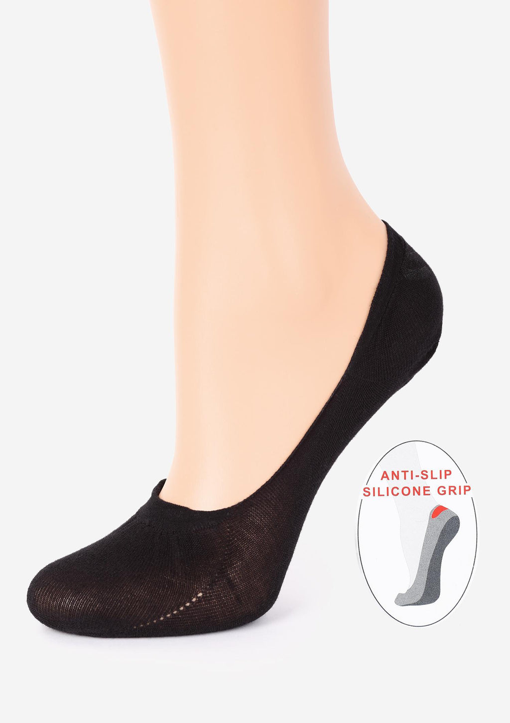 Bawełniane stopki damskie z silikonem Cotton Anti-Slip Black Marilyn, czarne