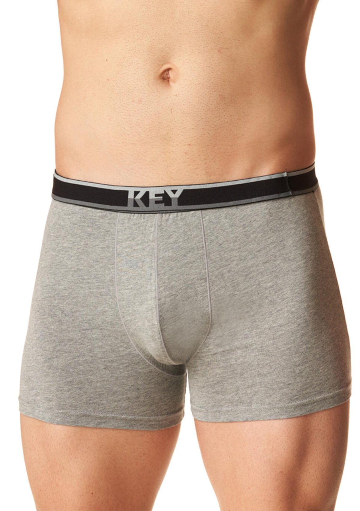Bokserki męskie Key MXH 261, gładkie, szare, z zewnętrzną logowaną gumą