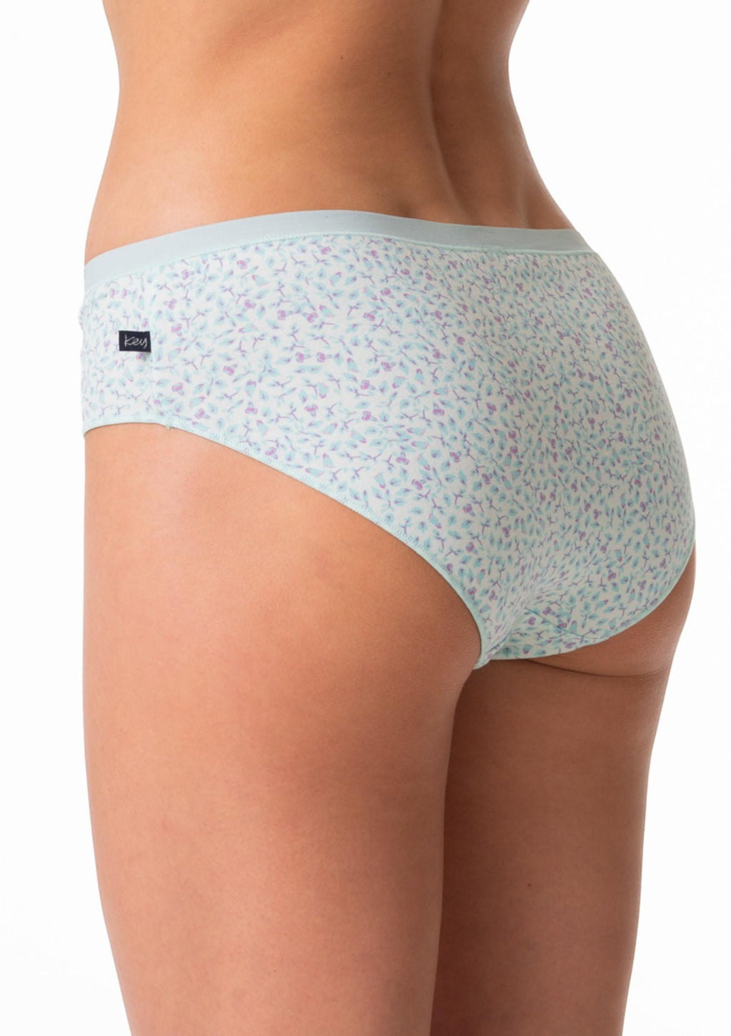 Figi damskie bawełniane Key LPN 506 (2 pack), mini bikini: miętowe w kwiaty i turkusowe z koronką