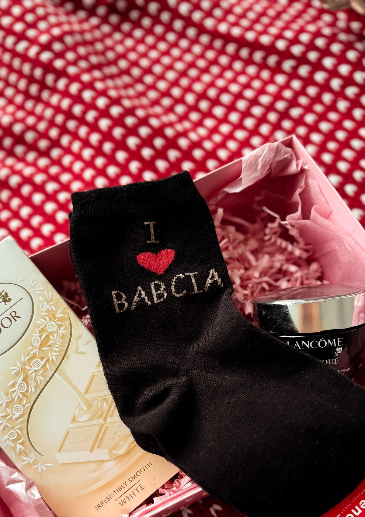 Skarpetki na Dzień Babci z napisem I Love Babcia Milena, czarne