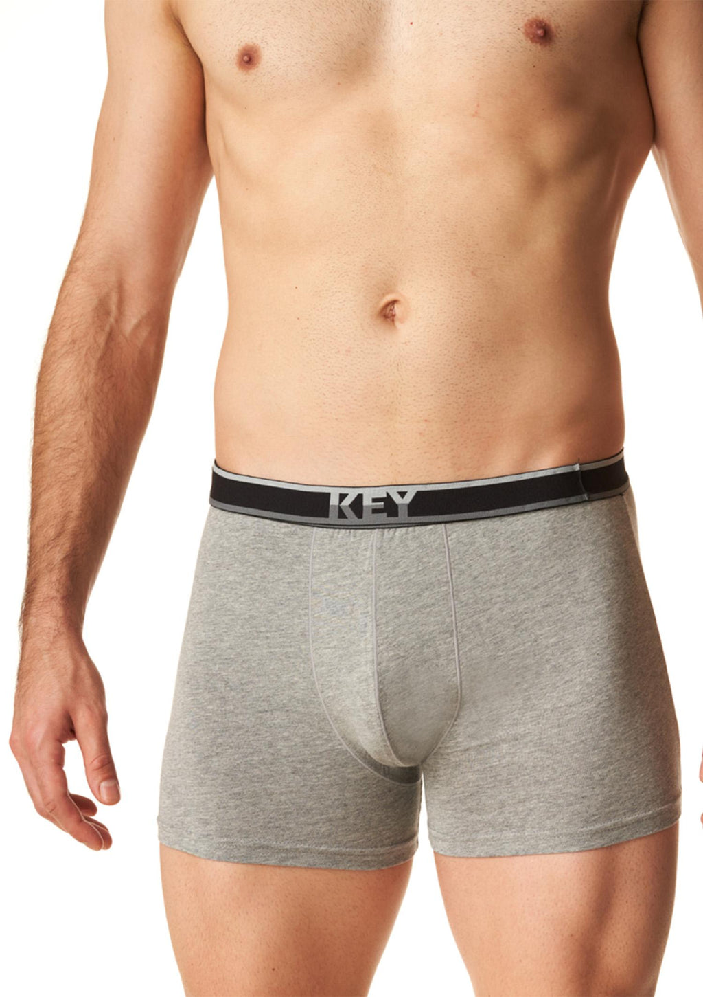 Bokserki męskie Key MXH 261, gładkie, szare, z zewnętrzną logowaną gumą