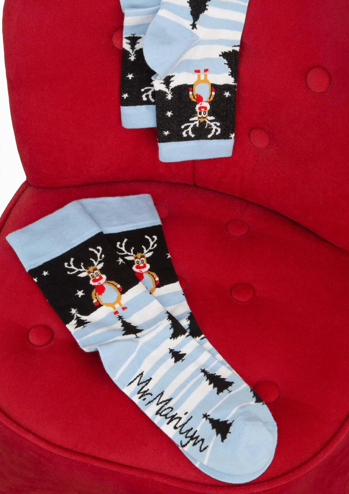 Skarpetki męskie Marilyn Santa Rudolph z reniferem Rudolfem, niebieskie