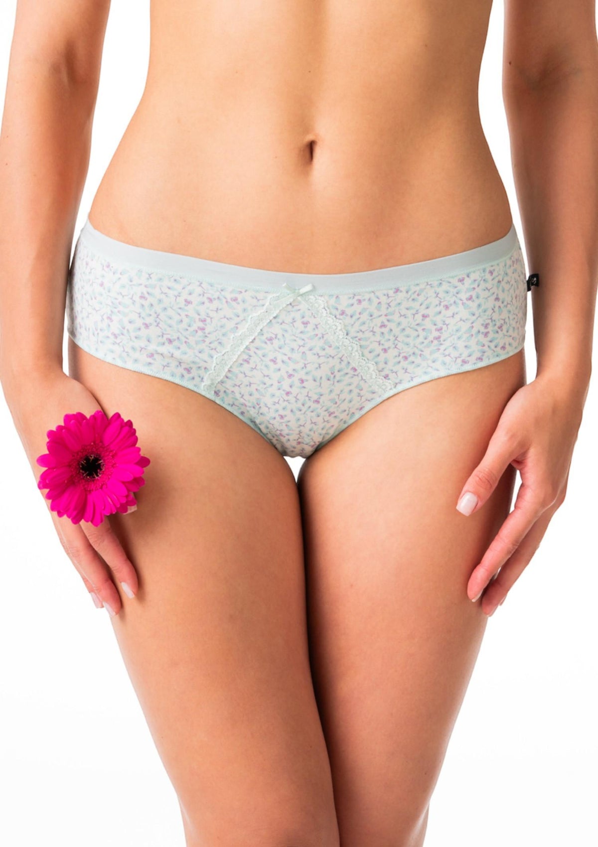 Figi damskie bawełniane Key LPN 506 (2 pack), mini bikini: miętowe w kwiaty i turkusowe z koronką