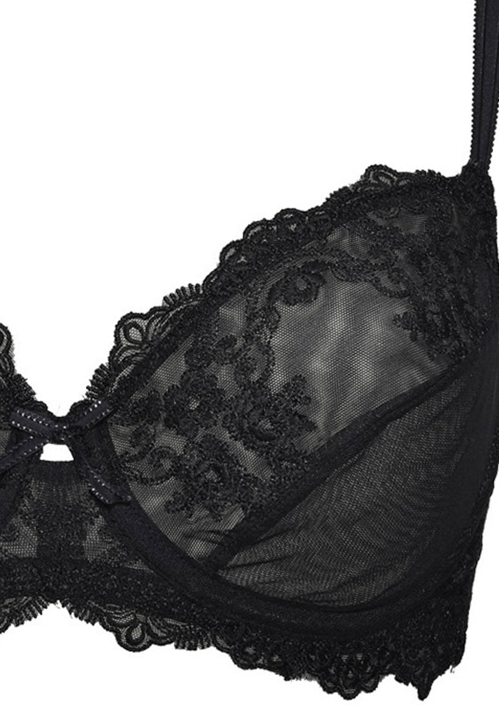 Biustonosz miękki Sielei Glam 1940 z czarnej koronki i haftowanego tiulu, na fiszbinach