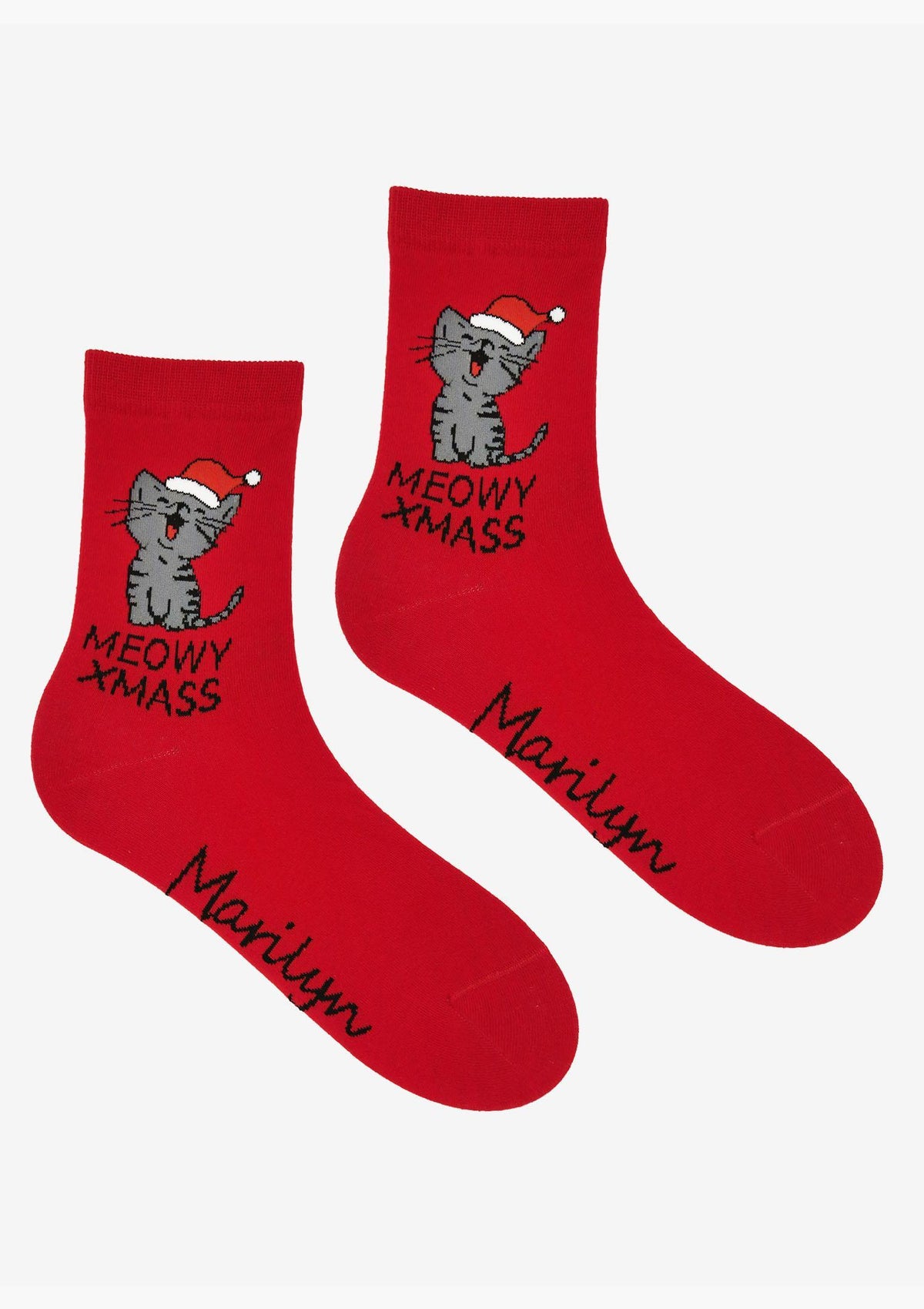 Skarpetki damskie świąteczne Marilyn Meowy Xmas z kotem, bawełniane