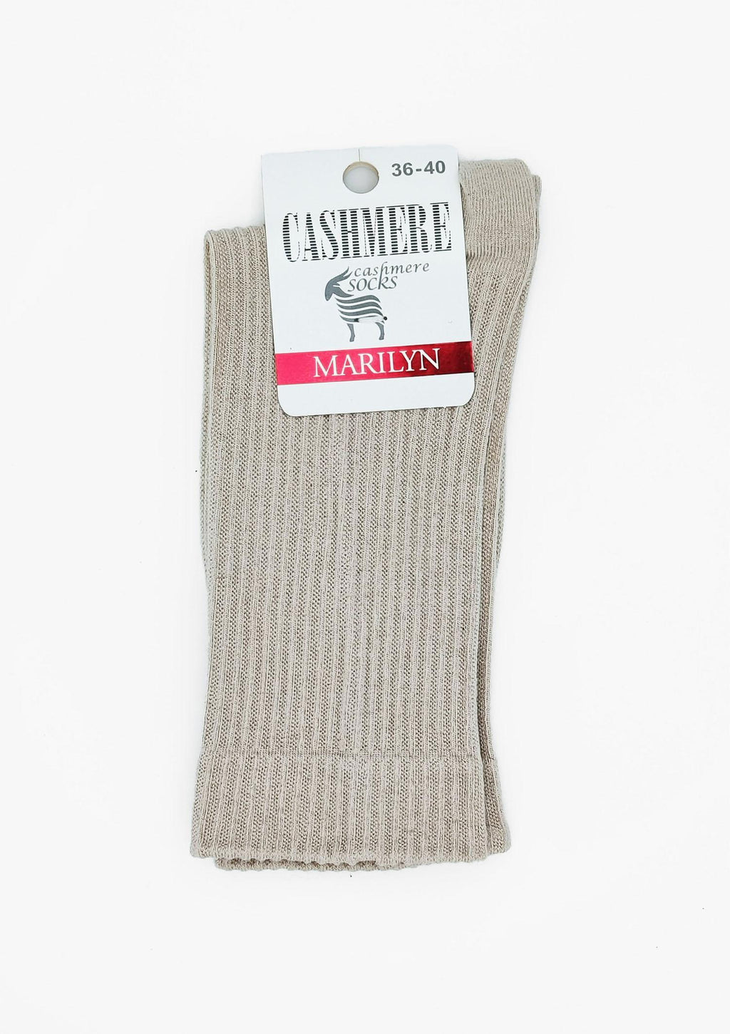 Skarpetki damskie z kaszmirem prążkowane Cashmere Dreams Marilyn, kremowe