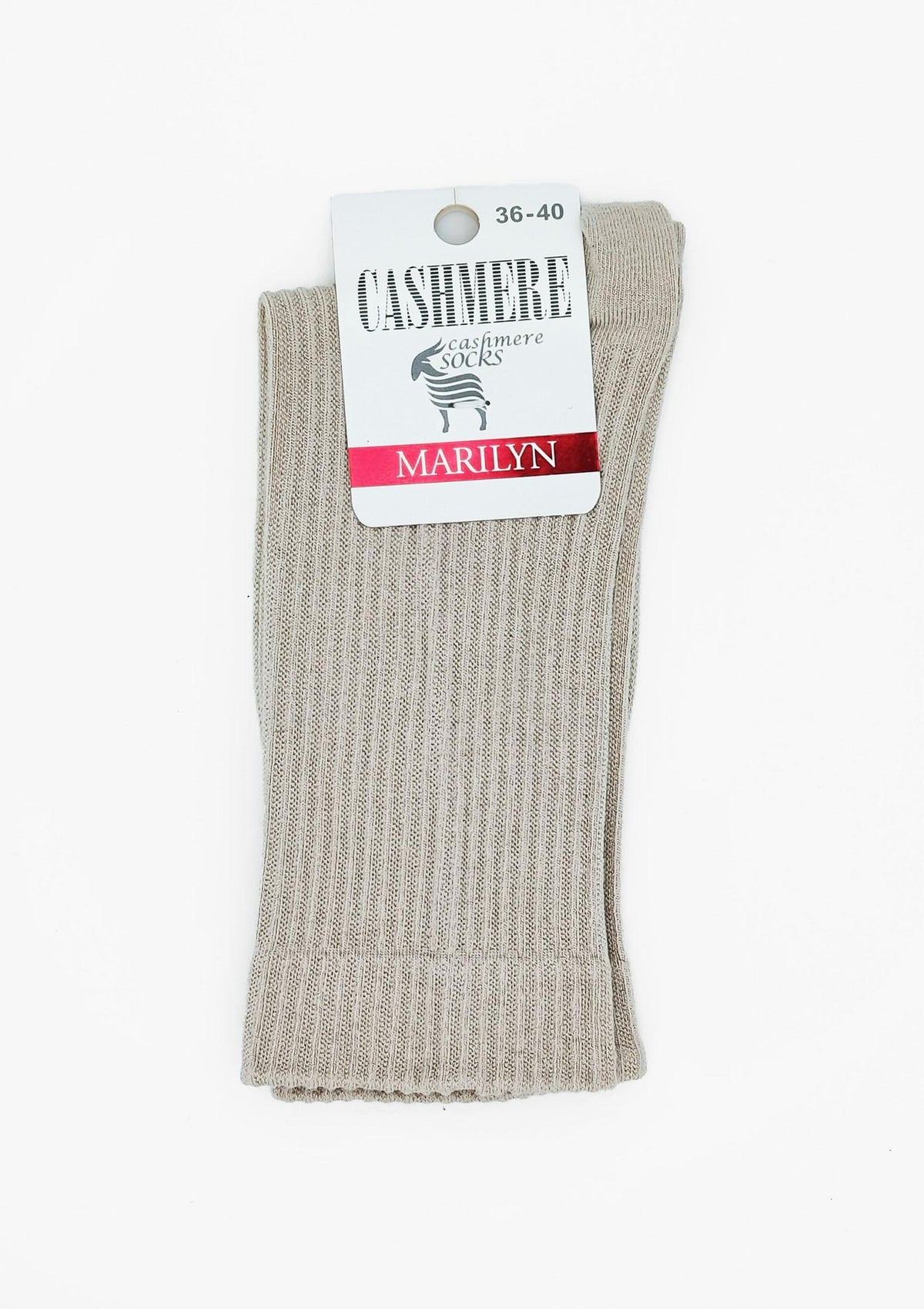 Skarpetki damskie z kaszmirem prążkowane Cashmere Dreams Marilyn, kremowe