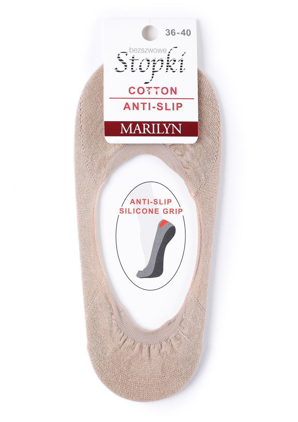 Bawełniane stopki damskie z silikonem Cotton Anti-Slip Visone Marilyn, beżowe