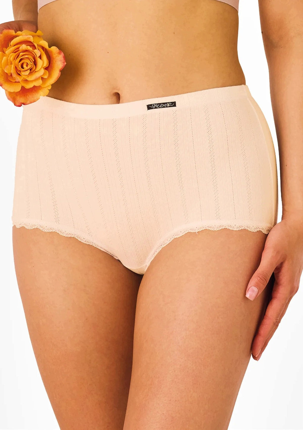 Wysokie figi damskie maxi bikini Key LXC 190 z żakardowej bawełny, beżowe