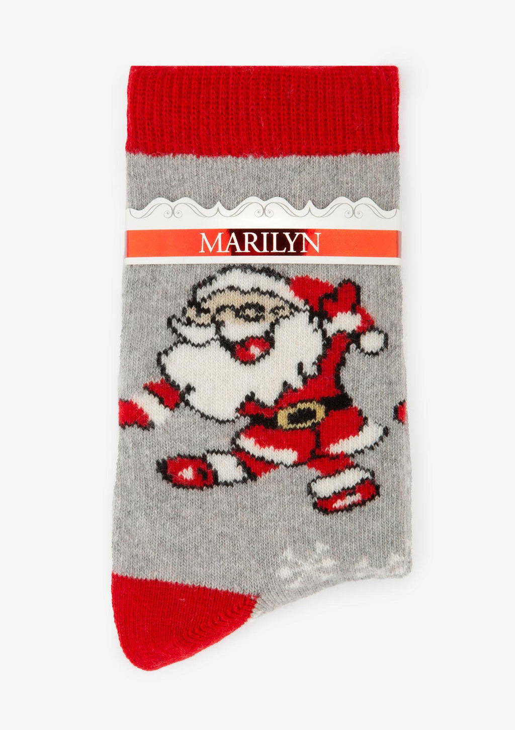 Skarpetki damskie Marilyn D37 z uśmiechniętym Mikołajem, świąteczne, szare