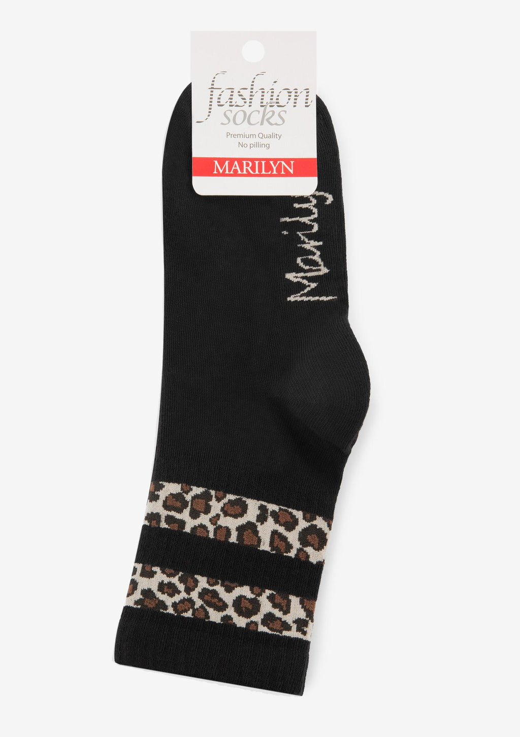 Skarpetki damskie Marilyn Panther Stripe z wzorem panterki, bawełniane, czarne