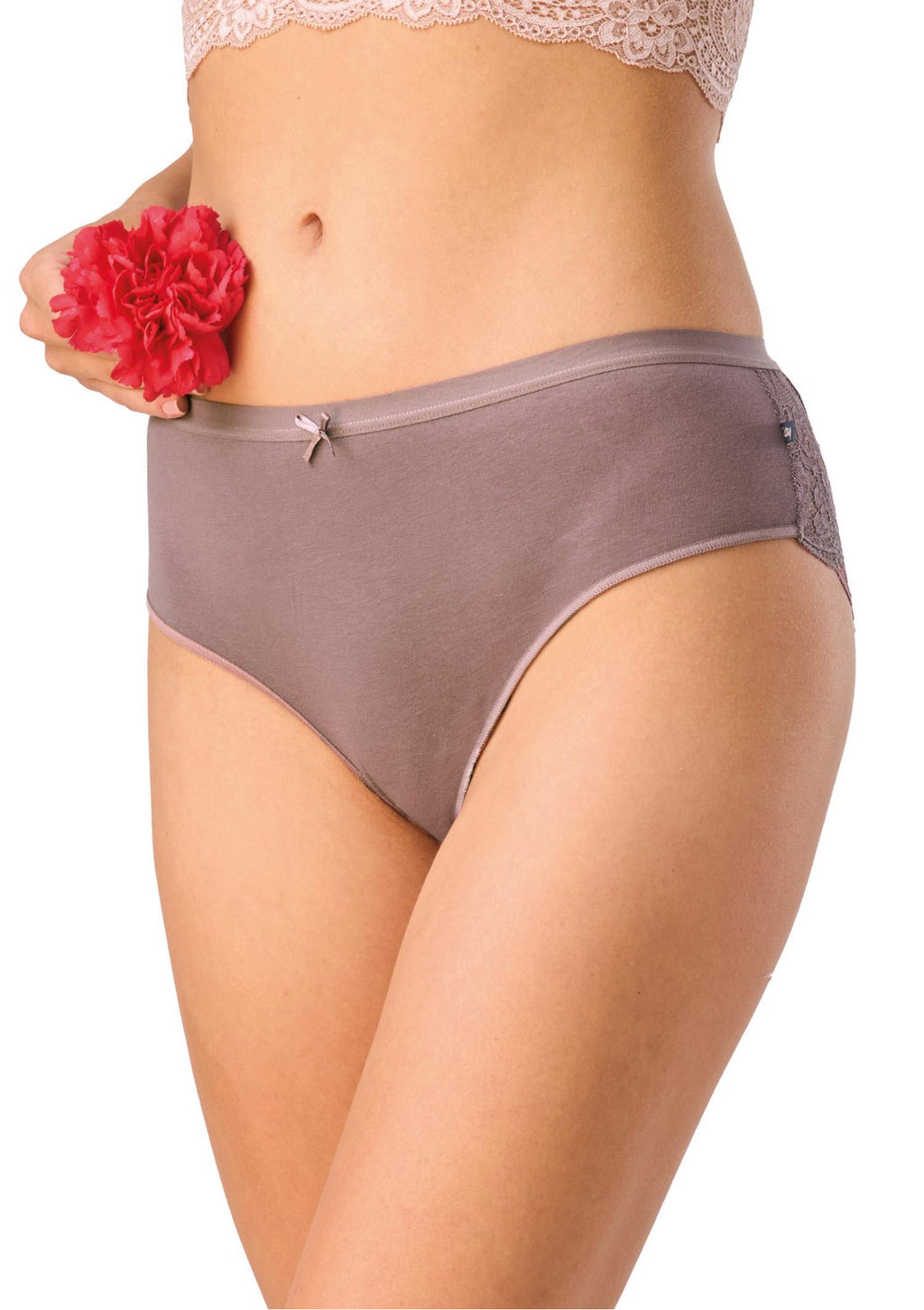 Figi damskie bawełniane 2-pak LPC 721 Key, mokka, z koronką z tyłu