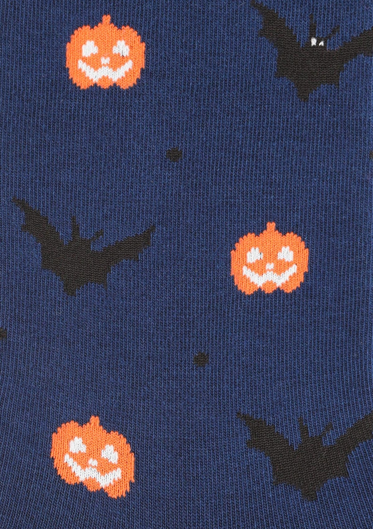 Skarpety męskie bawełniane Marilyn Halloween z nietoperzami i dyniami, granatowe