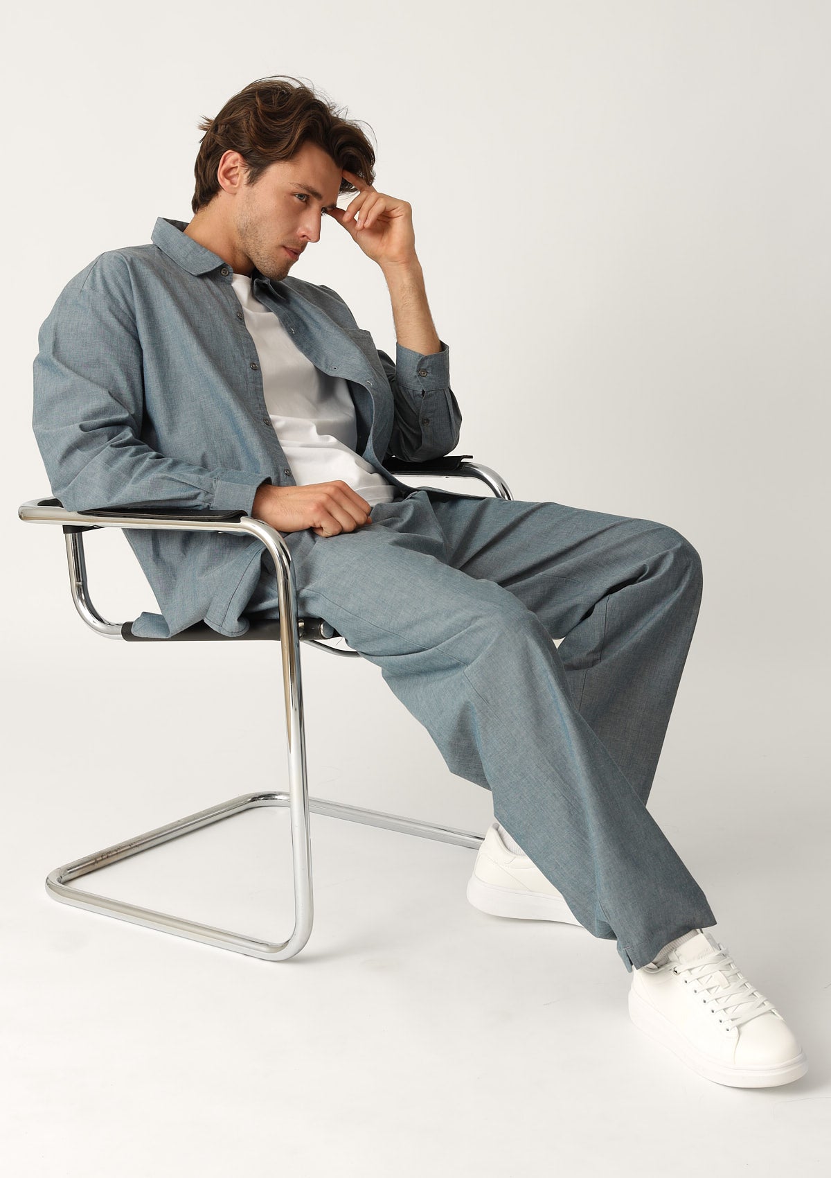 Spodnie męskie długie bawełniane w stylu denim MH420-03 Naviale, chambray