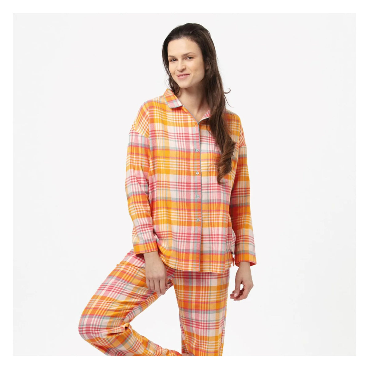 Key LNS 473 piżama damska flanelowa w kratkę, rozpinana