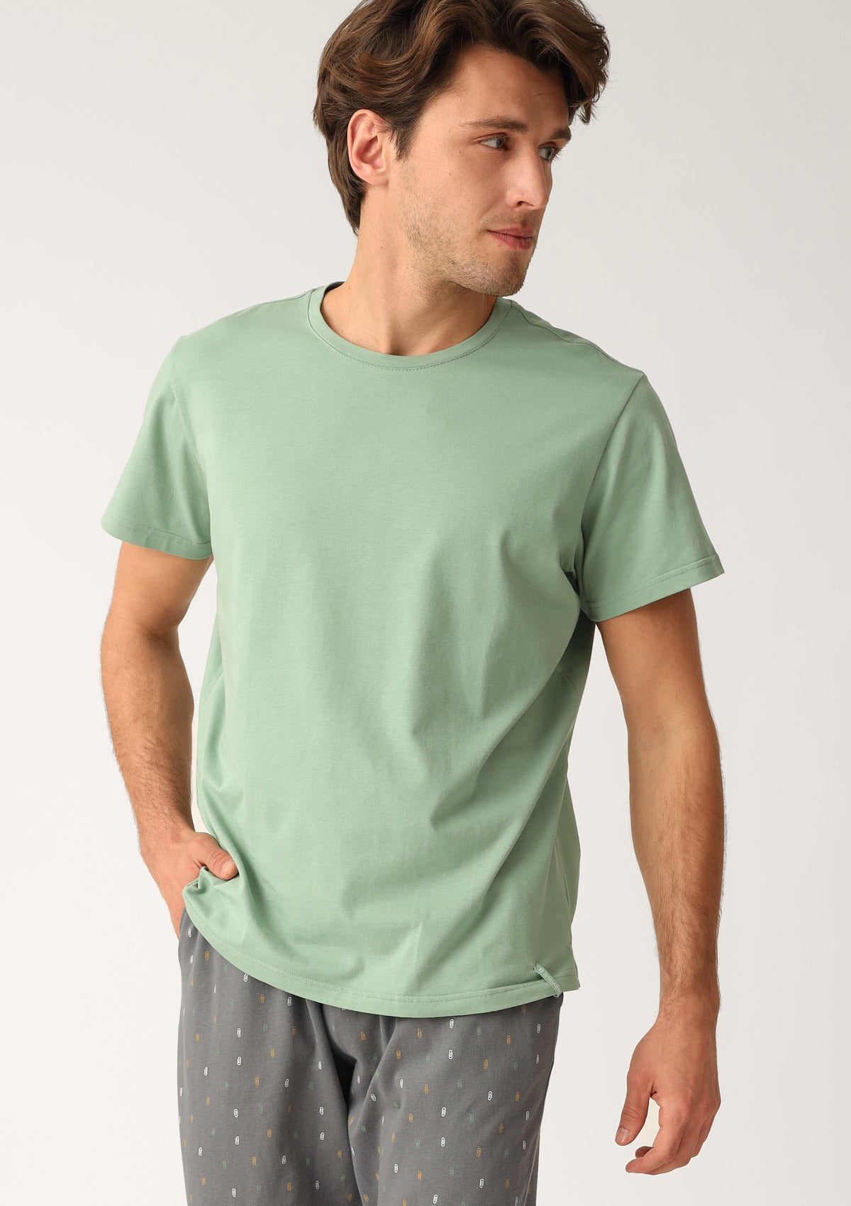 T-shirt męski luźny z bawełny czesanej MH320-05 Naviale zielony