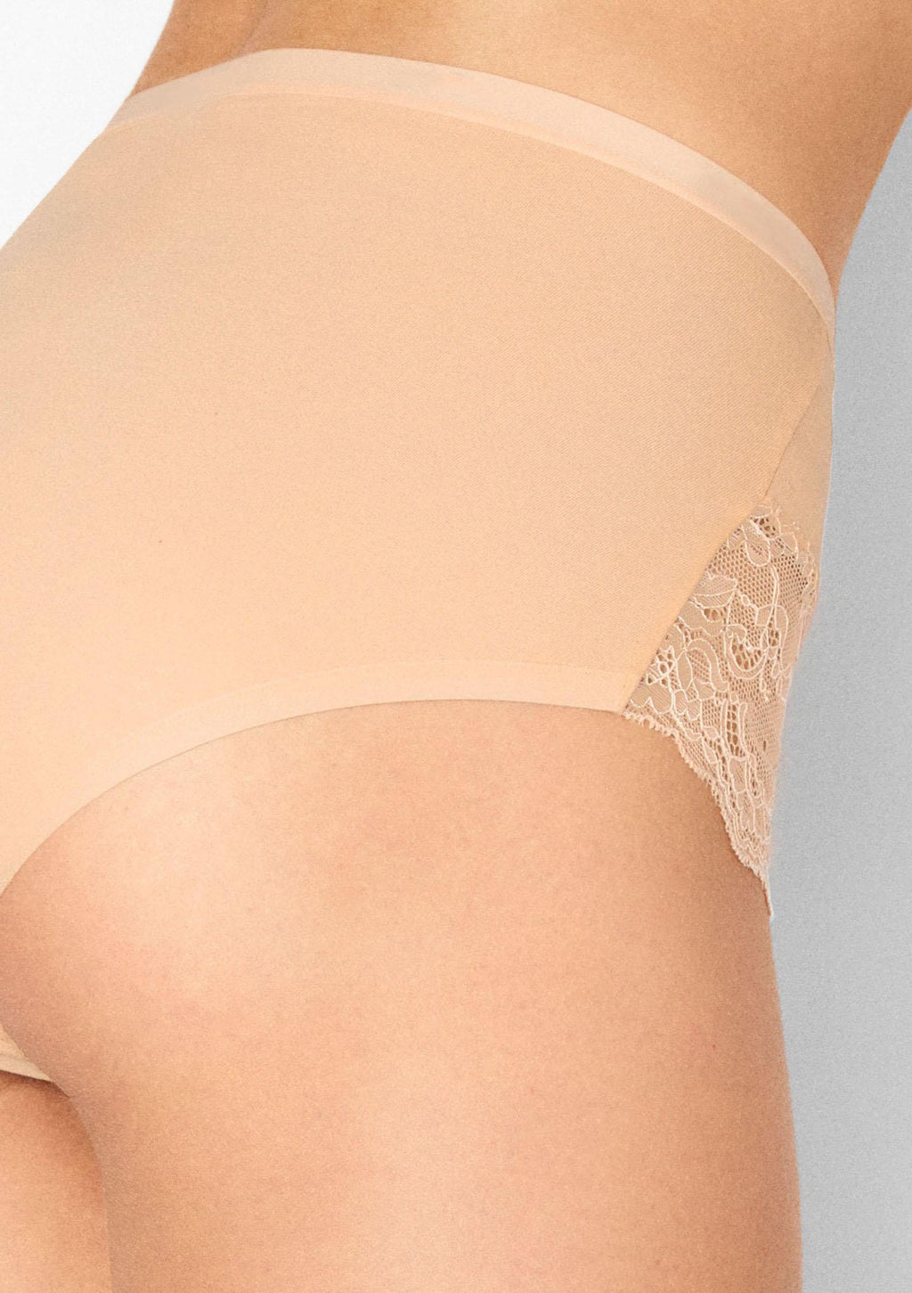 Figi damskie z wysokim stanem Marilyn Julia Lace, bawełna i wiskoza bambusowa, beżowe