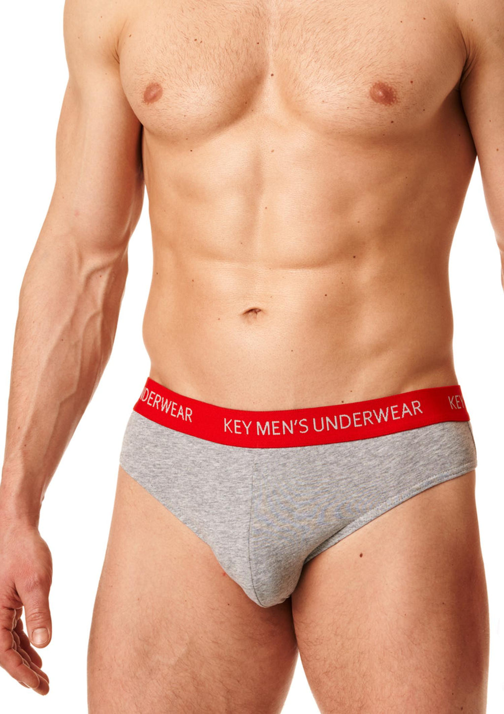 Gładkie slipy męskie Key MPP 172, 2 pack, z czerwoną gumką