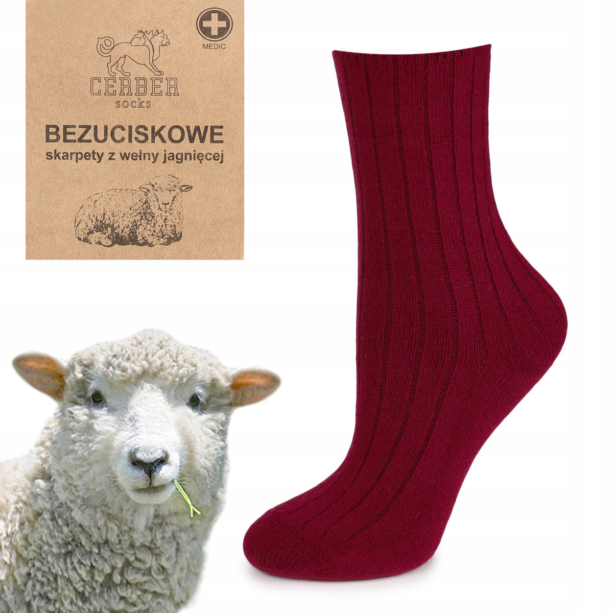 Zestaw na prezent: dla dziadka 3 pary skarpet merino bordo + szare Cerber