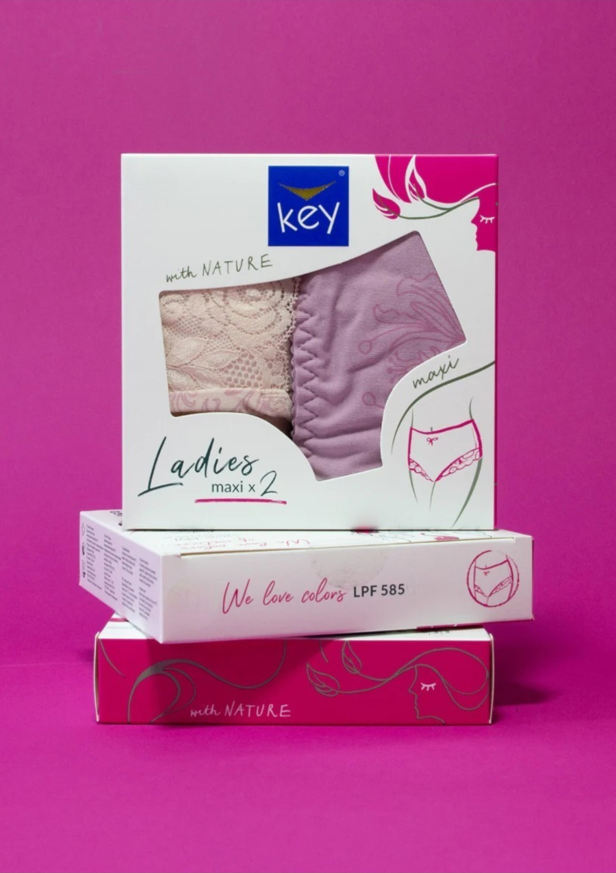 Figi damskie bawełniane maxi z koronką Key LPF 585, dwupak