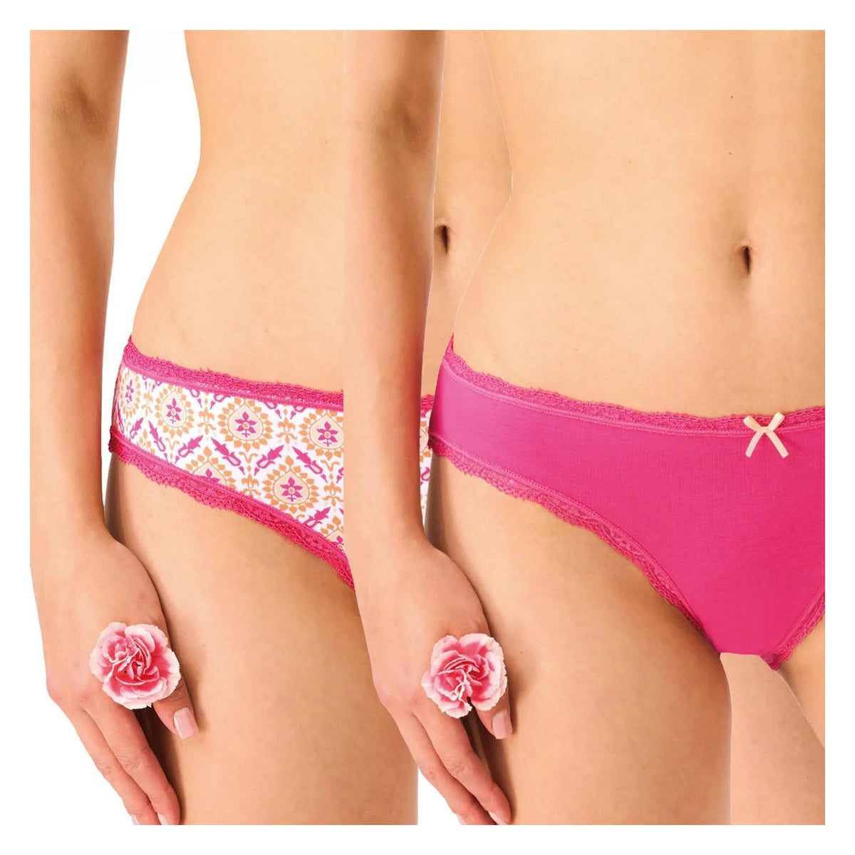 Key LPR 500 bawełniane figi mini bikini z ludowym motywem, 2 szt.