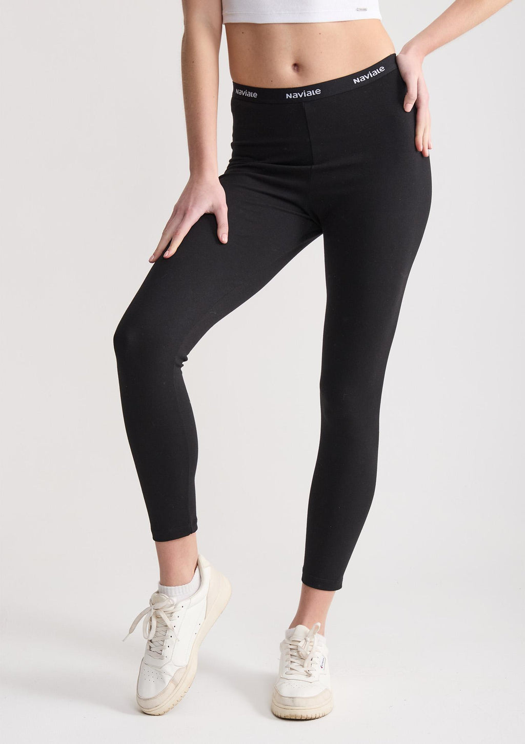 Legginsy damskie Naviale York 440 bawełniane z wysokim stanem, dopasowane