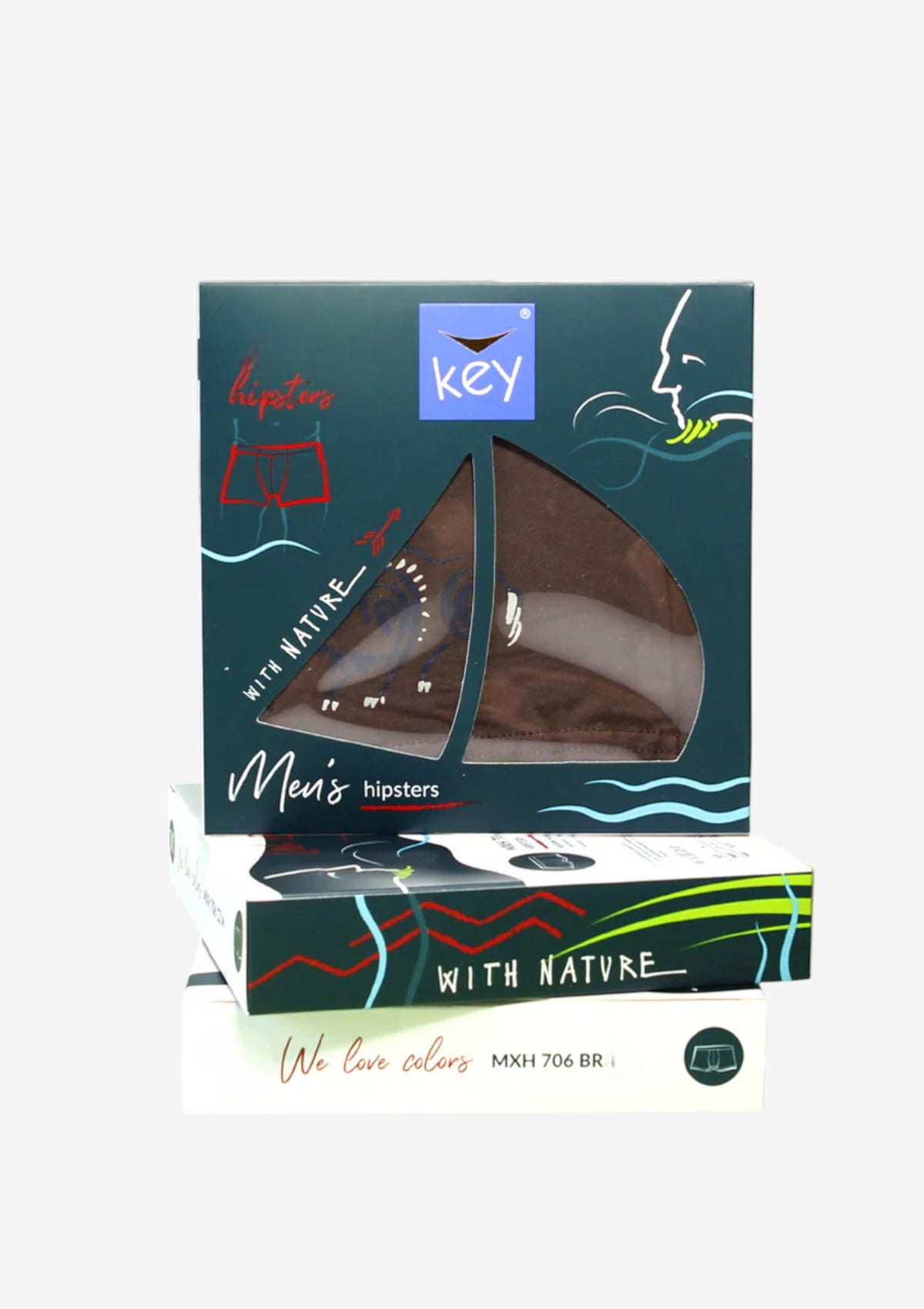 Bokserki męskie Key MXH 706, bawełniane, brązowe, z motywem żubra