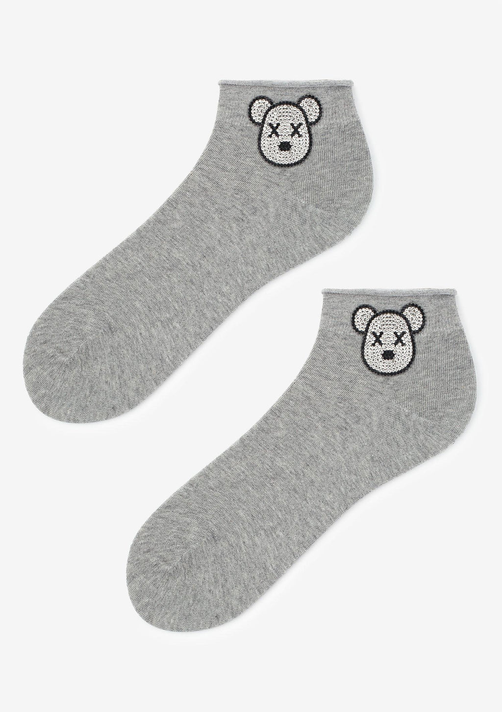 Bawełniane skarpetki damskie Marilyn Cotton Crazy Bear ze srebrną głową misia