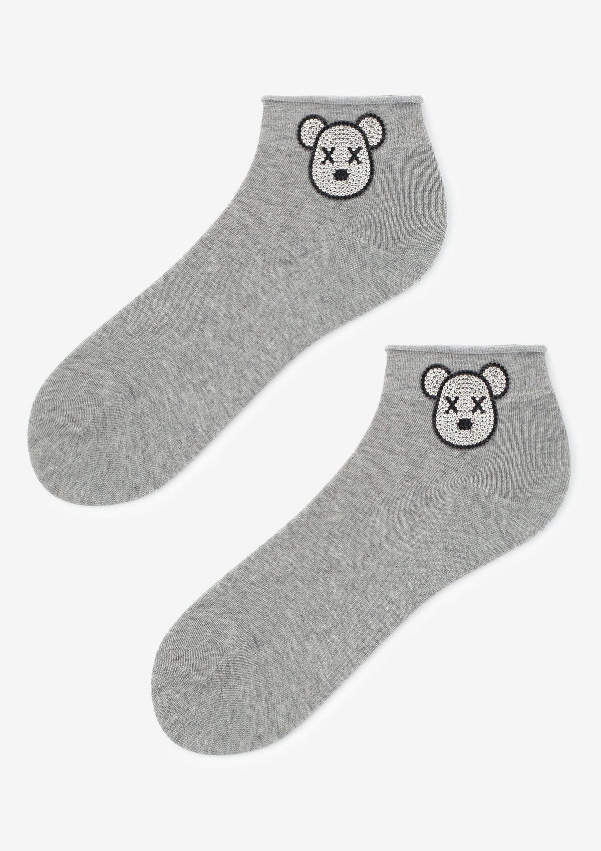 Bawełniane skarpetki damskie Marilyn Cotton Crazy Bear ze srebrną głową misia