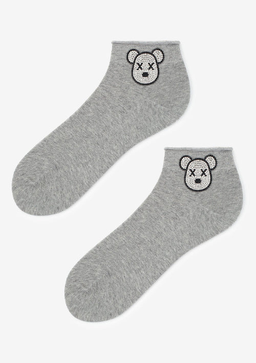 Bawełniane skarpetki damskie Marilyn Cotton Crazy Bear ze srebrną głową misia