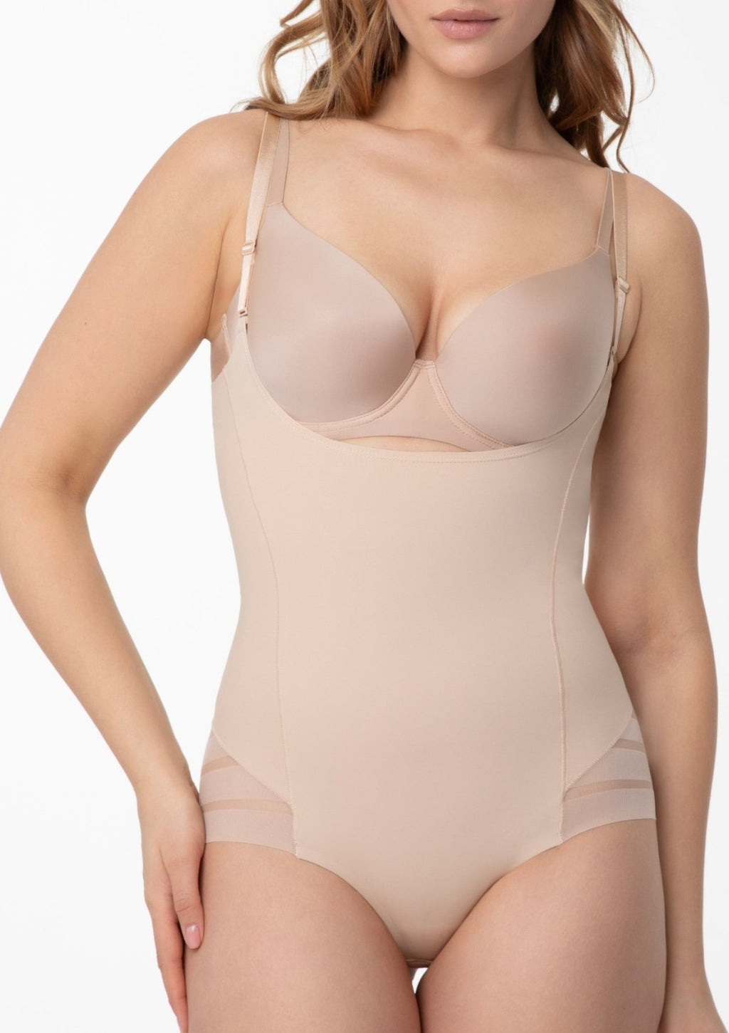 Body wyszczuplające pod biust z siateczką 119 Julimex, natural
