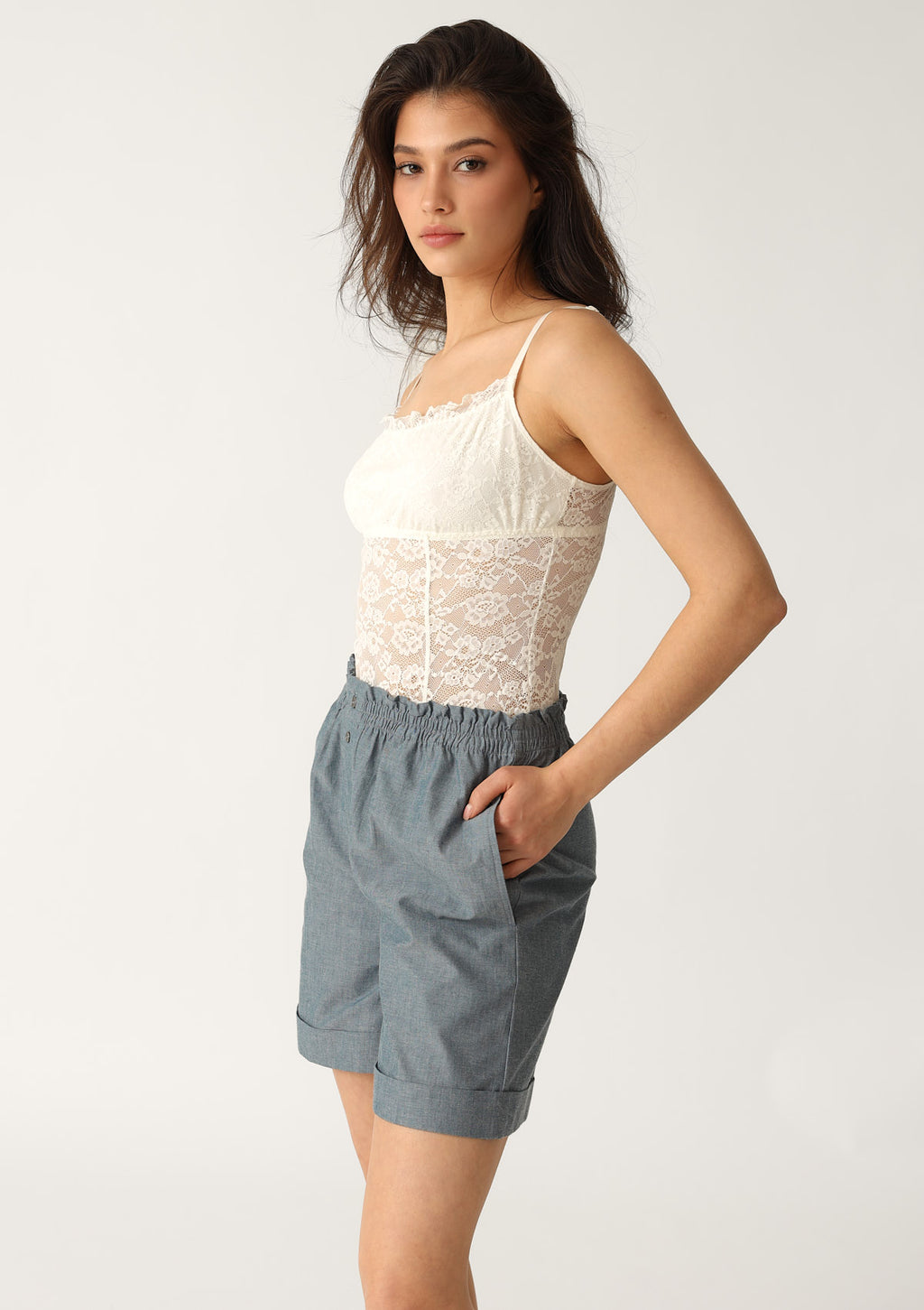 Szorty damskie bawełniane chambray w stylu denim LH401-16 Naviale