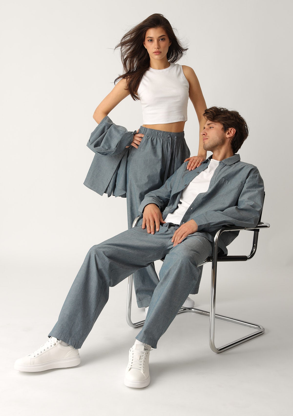 Spodnie męskie długie bawełniane w stylu denim MH420-03 Naviale, chambray