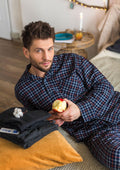 Piżama męska Key MNS 480, flanelowa, w drobną kratę, z długimi spodniami