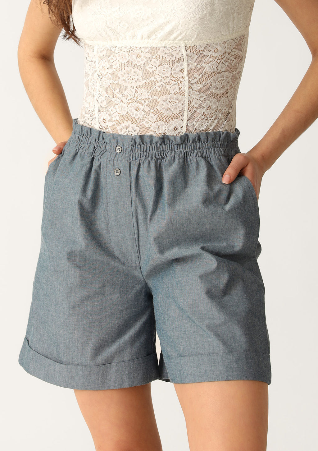 Szorty damskie bawełniane chambray w stylu denim LH401-16 Naviale