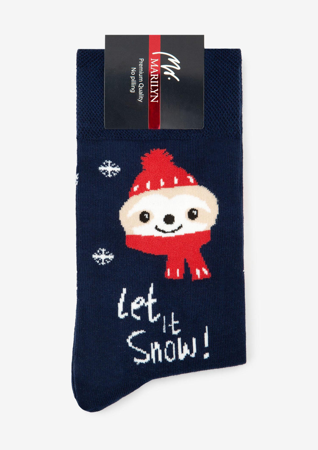 Skarpetki męskie Marilyn Santa Sloth z leniwcem w czapce i szaliku, granatowe