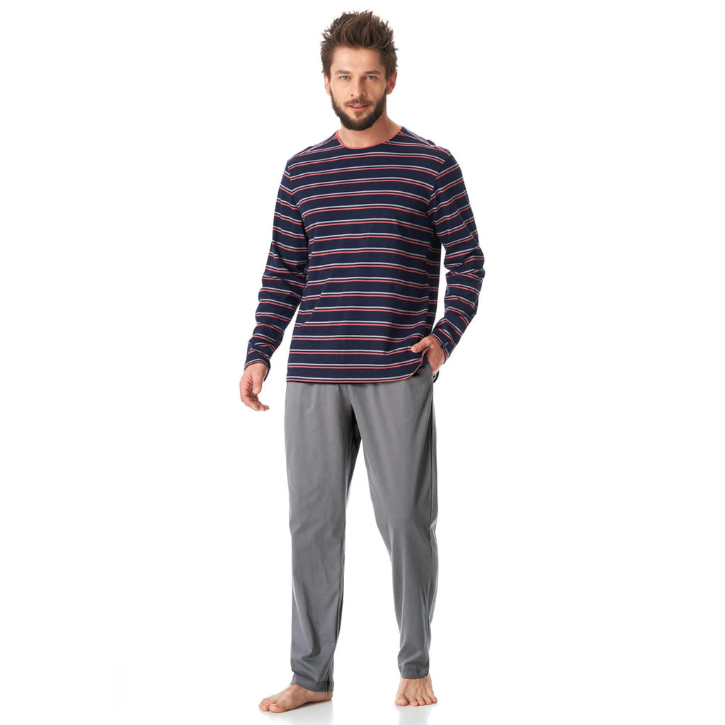 MNS 038 piżama męska z bawełny, bluza w paski