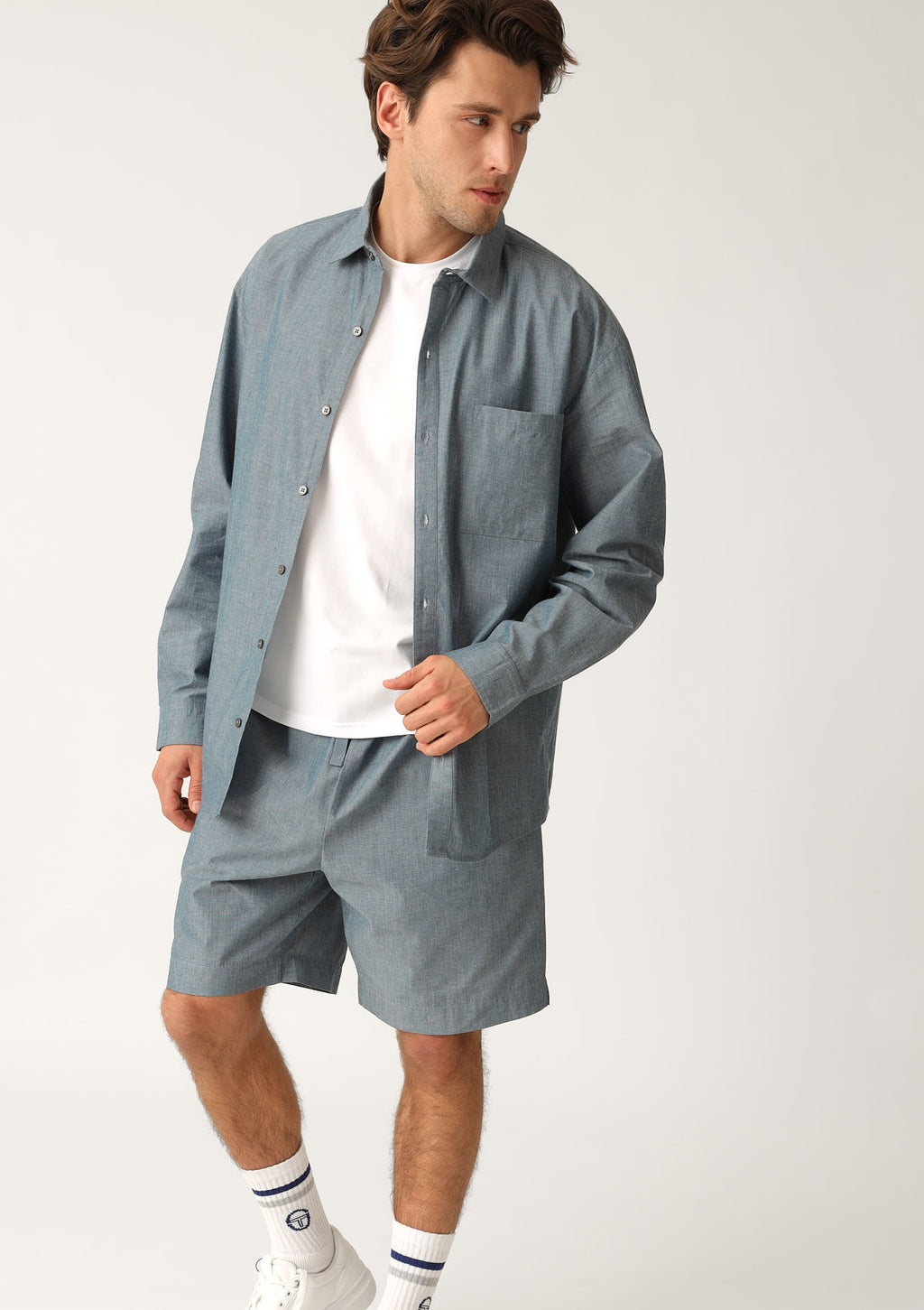 Koszula męska z lekkiej bawełny chambray MH543-03 Naviale, długi rękaw