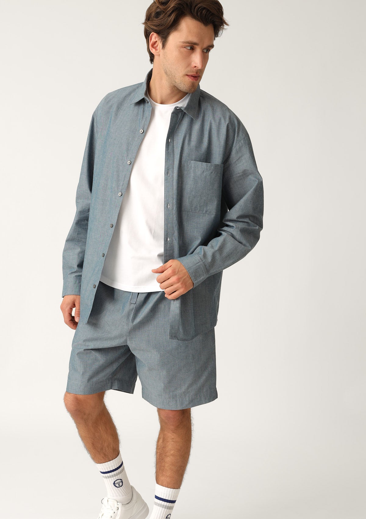 Koszula męska z lekkiej bawełny chambray MH543-03 Naviale, długi rękaw