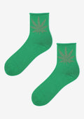 Skarpetki damskie Marilyn Cotton Green Relax z błyszczącym liściem