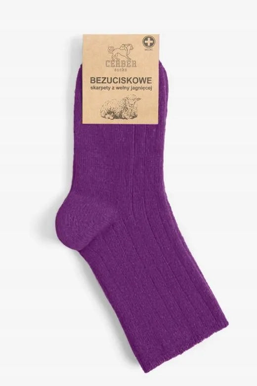 Skarpetki merino z wełny merynosa jagnięce bezuciskowe lawendowe Cerber Art. 0251